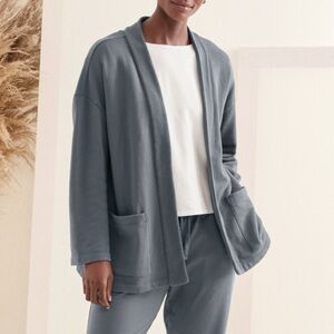 Eileen Fisher Gray 2pc Set Cardigan Pants Organic Cotton Minimalist Size Large